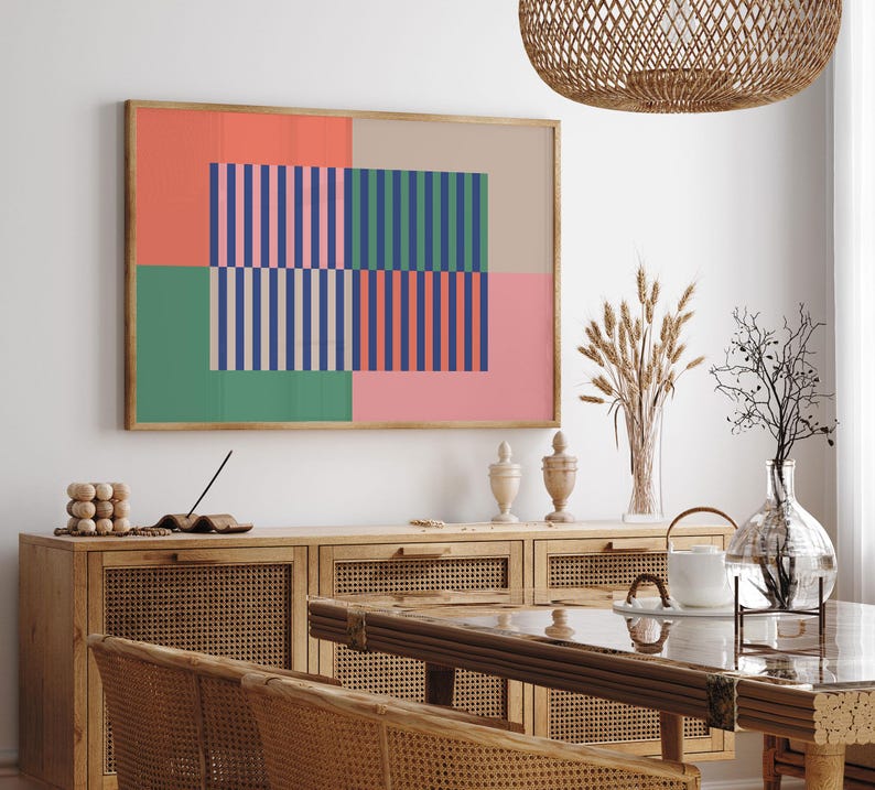 Colorful Horizontal Wall Art, Mid Century Wall Art, Abstract Mid Century Modern Wall Decor, Midcentury Above Couch Art, Extra Large Wall Art