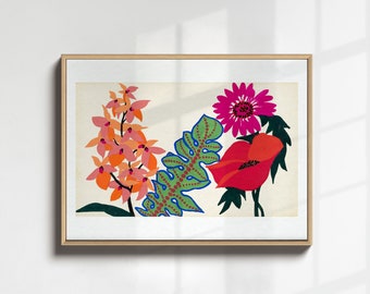 Colorful Maximalist Gouache Painting, Spring Home Decor, Printable Spring Flowers, Eclectic Wall Art, Botanical Poster, Digital Download