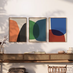Gallery Wall Set of 3 Prints, Mid Century Modern Wall Art, Extra Large Triptych Wall Art, Colorful 3 Piece Wall Art, 3 Panel Wall Art