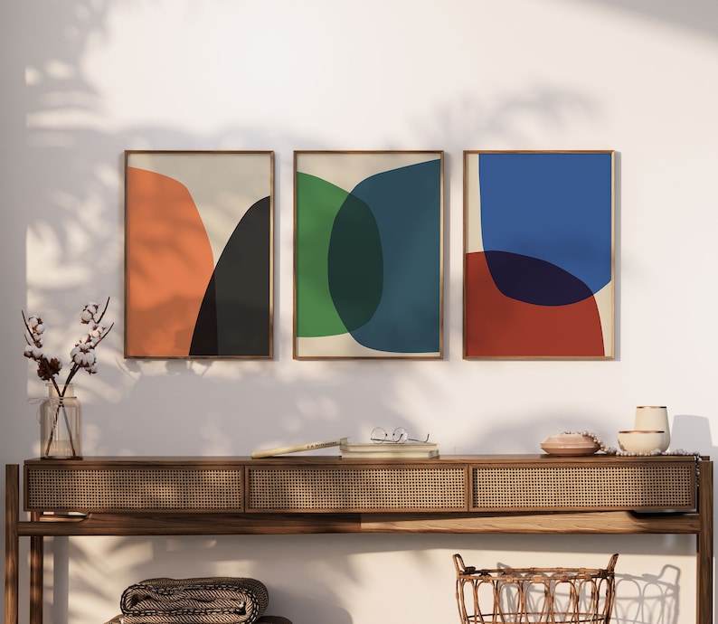 Gallery Wall Set of 3 Prints, Mid Century Modern Wall Art, Extra Large Triptych Wall Art, Colorful 3 Piece Wall Art, 3 Panel Wall Art