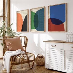 Gallery Wall Set of 3 Prints, Mid Century Modern Wall Art, Extra Large Triptych Wall Art, Colorful 3 Piece Wall Art, 3 Panel Wall Art