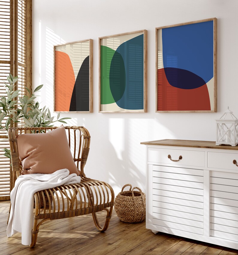 Gallery Wall Set of 3 Prints, Mid Century Modern Wall Art, Extra Large Triptych Wall Art, Colorful 3 Piece Wall Art, 3 Panel Wall Art