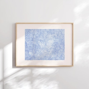 Blue Abstract Watercolor Painting Print, Vintage Original Lithograph, Light Blue Framed Wall Art, Minimalist Lithography Giclee Art Print