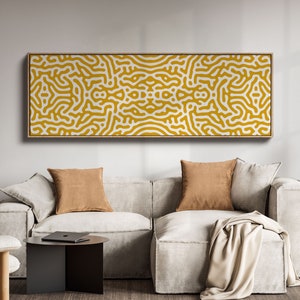 Long Horizontal Wall Art, Extra Large 3x9 Feet Panoramic Wall Art Print, Tall Narrow Wall Art Mustard Yellow Abstract Modern Large Scale Art