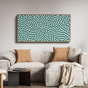 Long Horizontal Dark Teal Wall Art, Extra Large Oversized Horizontal Panoramic Print, Original Modern Abstract Printable Tall Narrow Artwork