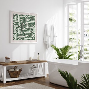 Sage Green Square Wall Art, Mid Century Modern Abstract Pattern, Neutral Gallery Square Print, Sage Green Printable Extra Large Wall Art