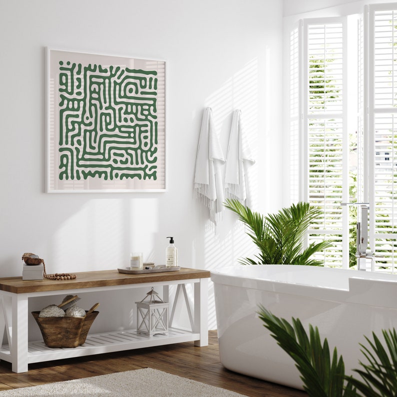 Sage Green Square Wall Art, Mid Century Modern Abstract Pattern, Neutral Gallery Square Print, Sage Green Printable Extra Large Wall Art