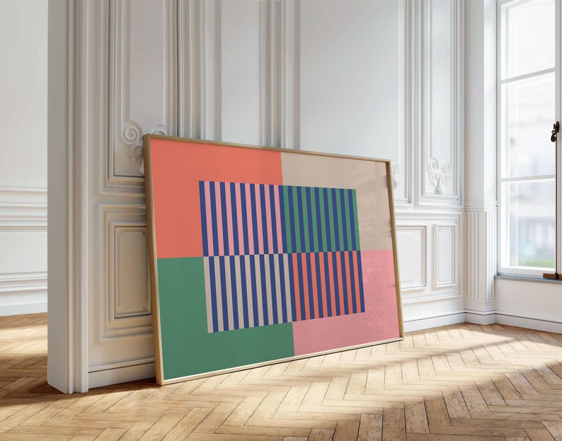 Colorful Horizontal Wall Art, Mid Century Wall Art, Abstract Mid Century Modern Wall Decor, Midcentury Above Couch Art, Extra Large Wall Art