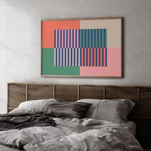 Colorful Horizontal Wall Art, Mid Century Wall Art, Abstract Mid Century Modern Wall Decor, Midcentury Above Couch Art, Extra Large Wall Art