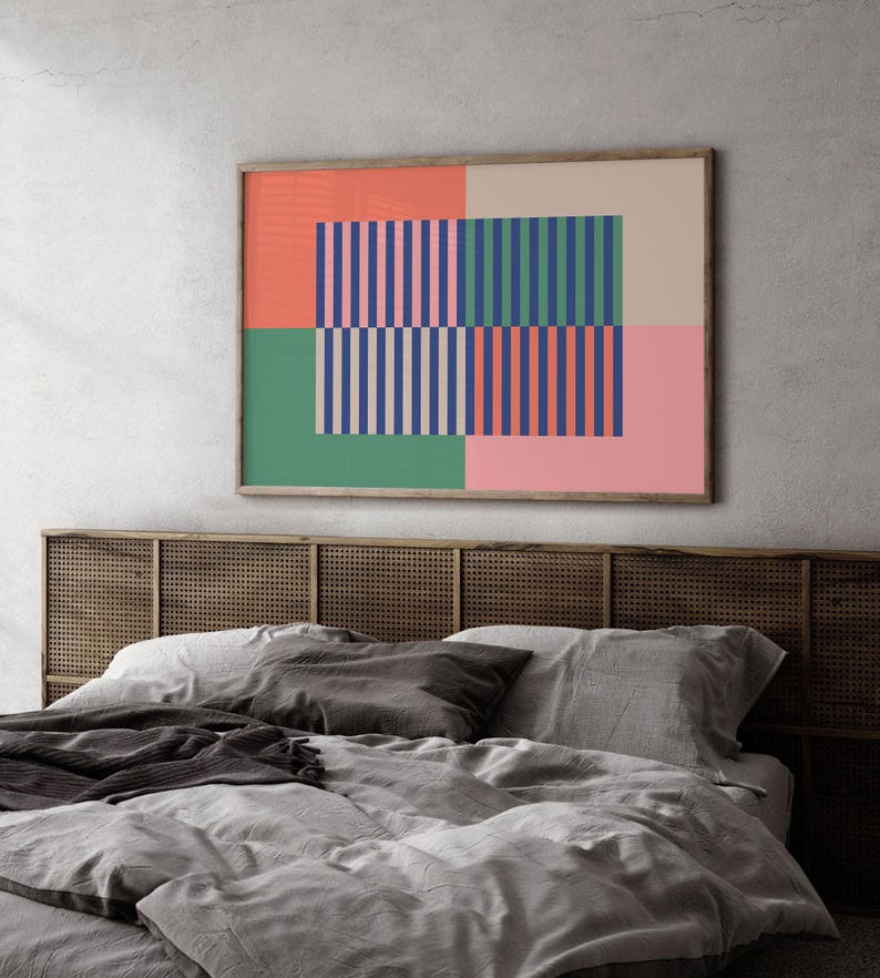 Colorful Horizontal Wall Art, Mid Century Wall Art, Abstract Mid Century Modern Wall Decor, Midcentury Above Couch Art, Extra Large Wall Art