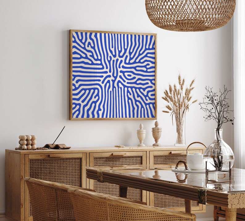 Blue and Beige Abstract Square Wall Art Print, Minimalist Modern Home Decor, Extra Large 60x60 Square Art Print, Colorful Trendy Wall Art