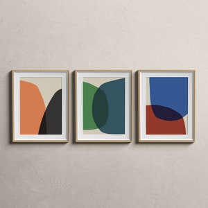 Gallery Wall Set of 3 Prints, Mid Century Modern Wall Art, Extra Large Triptych Wall Art, Colorful 3 Piece Wall Art, 3 Panel Wall Art