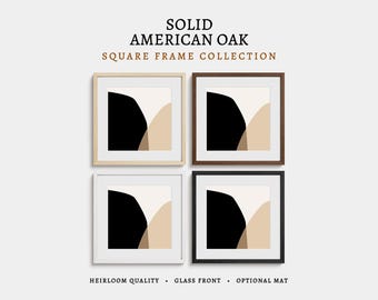 Natural Solid Oak Square Wood Frames Real Glass and Optional Mat 6x6 8x8 10x10 12x12 16x16 18x18 20x20 24x24 Handmade Picture Photo Frame