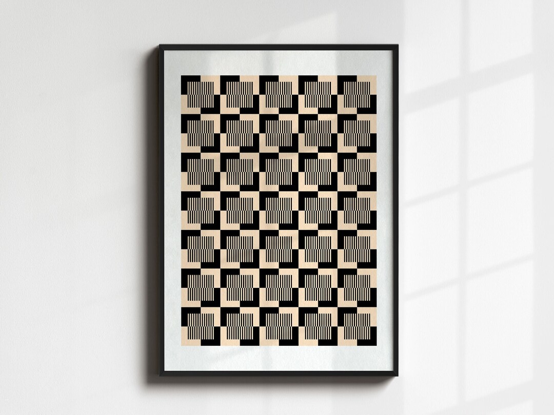 Mid Century Modern Geometric Art Print, Black and Beige Wall Art, Mid ...