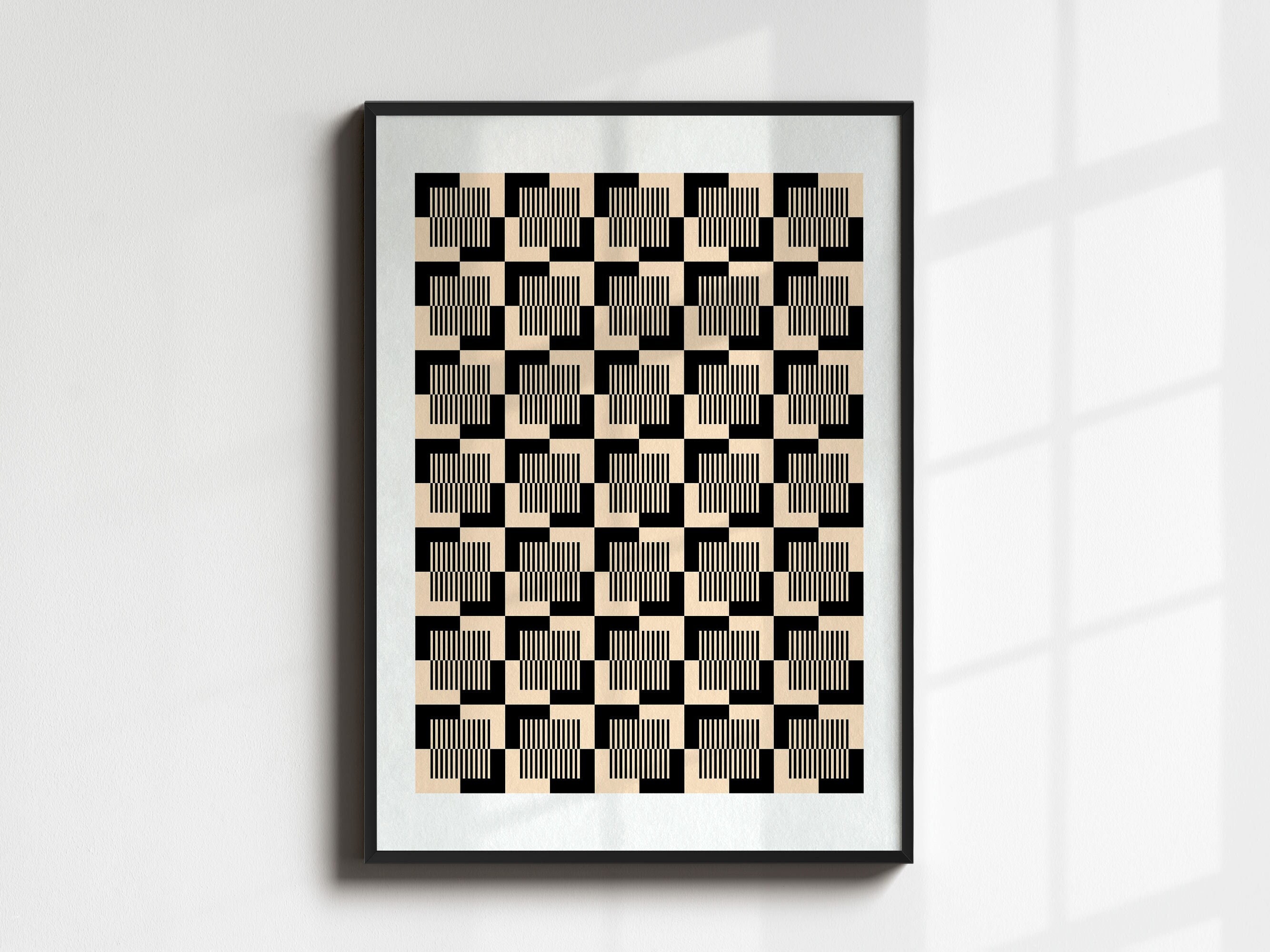 Mid Century Modern Geometric Art Print, Black and Beige Wall Art, Mid ...
