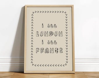 I See London I See France Funny Bathroom Art Print, Framed Toilet Wall Art, Bathroom Humor, Sign Poster Guest Bathroom Art Powder Room Decor