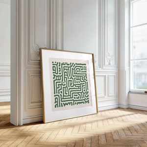 Sage Green Square Wall Art, Mid Century Modern Abstract Pattern, Neutral Gallery Square Print, Sage Green Printable Extra Large Wall Art