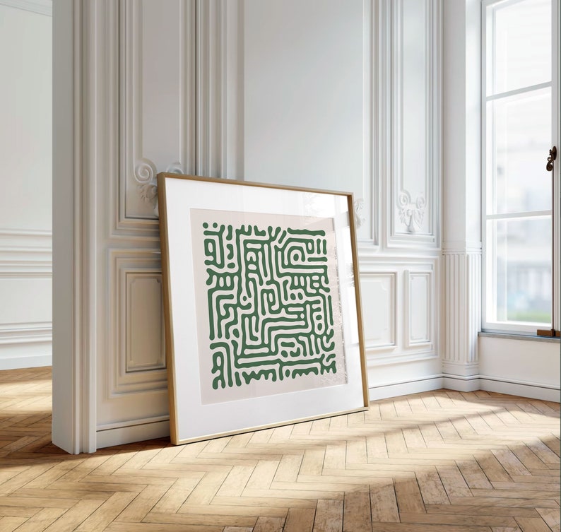 Sage Green Square Wall Art, Mid Century Modern Abstract Pattern, Neutral Gallery Square Print, Sage Green Printable Extra Large Wall Art
