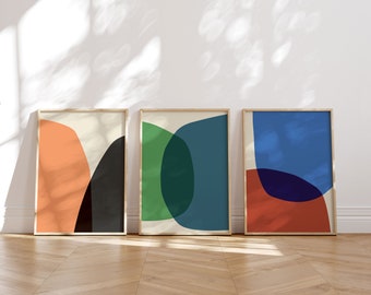 Gallery Wall Set of 3 Prints, Mid Century Modern MCM Wall Art, Extra Large Triptych Wall Art, Colorful 3 Piece Wall Art, 3 Panel Wall Art