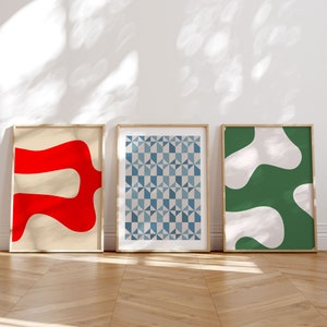 Mid Century Modern Abstract Wall Art Set of 3 Prints, Midcentury Gallery Wall Set, 3 Piece Extra Large Wall Art, Colorful Geometric Shapes
