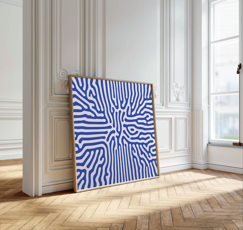 Blue and Beige Abstract Square Wall Art Print, Minimalist Modern Home Decor, Extra Large 60x60 Square Art Print, Colorful Trendy Wall Art