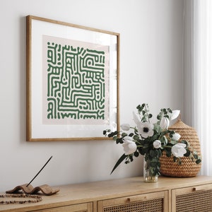 Sage Green Square Wall Art, Mid Century Modern Abstract Pattern, Neutral Gallery Square Print, Sage Green Printable Extra Large Wall Art