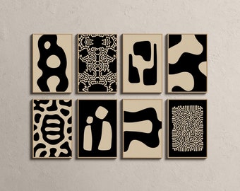 Masculine Wall Art, Guy Apartment Decor, Mid Century Modern, Retro Wall Art, Abstract Gallery Wall Set of 8 Prints, Neutral Wall Art Bundle