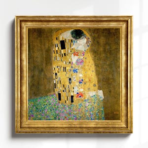 Gustav Klimt Wandkunst, Der Kuss Gustav Klimt Druck, Jugendstil Gold Gelb Wandkunst, quadratischer Kunstdruck, Housewarming Geschenk, digitaler Download