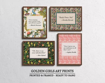 Golden Girls Art Prints, Set of 4 Framed Golden Girls Quotes Wall Art, Funny Golden Girls Gifts, The Golden Girls Party Decor Shady Pines Ma