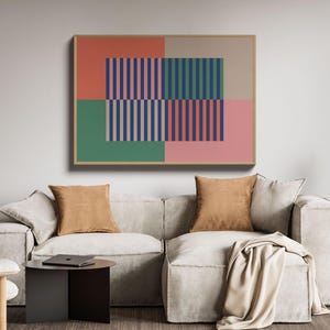 Colorful Horizontal Wall Art, Mid Century Wall Art, Abstract Mid Century Modern Wall Decor, Midcentury Above Couch Art, Extra Large Wall Art