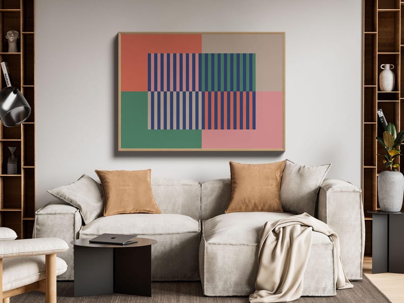 Colorful Horizontal Wall Art, Mid Century Wall Art, Abstract Mid Century Modern Wall Decor, Midcentury Above Couch Art, Extra Large Wall Art