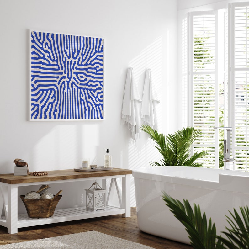 Blue and Beige Abstract Square Wall Art Print, Minimalist Modern Home Decor, Extra Large 60x60 Square Art Print, Colorful Trendy Wall Art