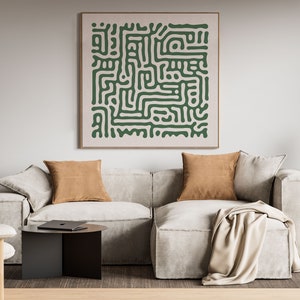 Sage Green Square Wall Art, Mid Century Modern Abstract Pattern, Neutral Gallery Square Print, Sage Green Printable Extra Large Wall Art