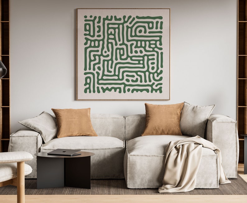 Sage Green Square Wall Art, Mid Century Modern Abstract Pattern, Neutral Gallery Square Print, Sage Green Printable Extra Large Wall Art