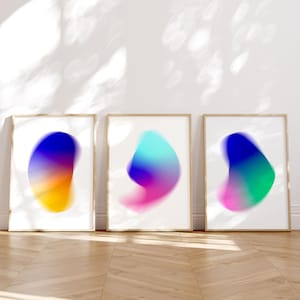 Set of Three Gradient Wall Art, 3 Piece Wall Art, Grainy Gradient Art Prints, Colorful Aura Wall Art, Triptych Wall Art, Gallery Wall Set