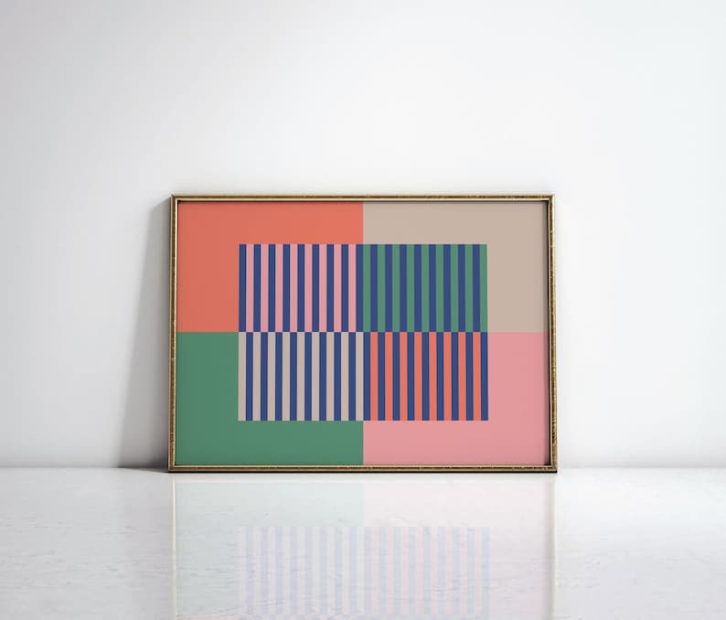 Colorful Horizontal Wall Art, Mid Century Wall Art, Abstract Mid Century Modern Wall Decor, Midcentury Above Couch Art, Extra Large Wall Art