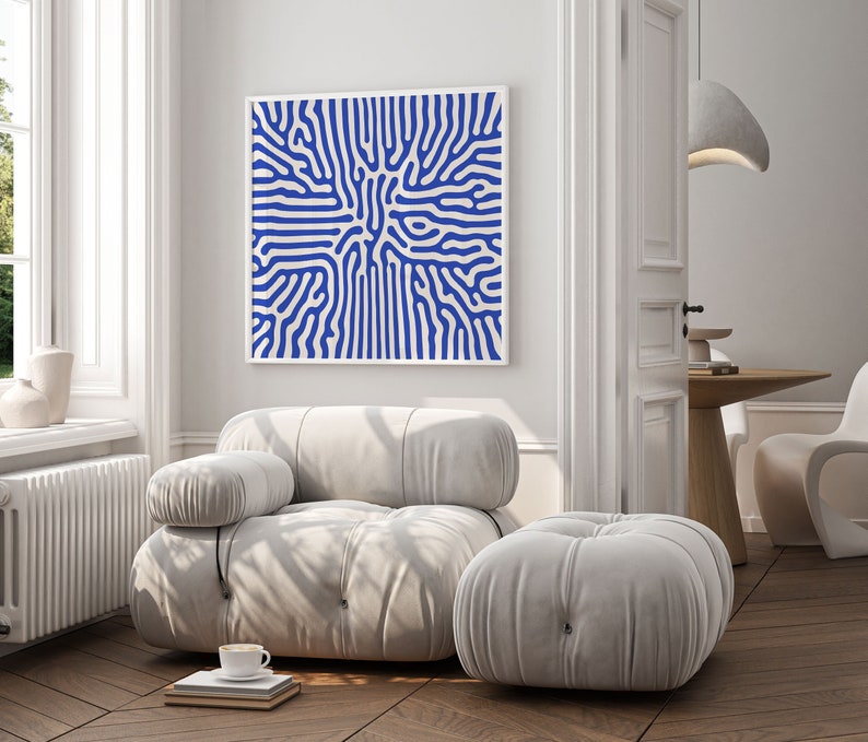 Blue and Beige Abstract Square Wall Art Print, Minimalist Modern Home Decor, Extra Large 60x60 Square Art Print, Colorful Trendy Wall Art
