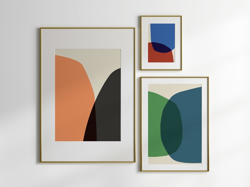 Gallery Wall Set of 3 Prints, Mid Century Modern Wall Art, Extra Large Triptych Wall Art, Colorful 3 Piece Wall Art, 3 Panel Wall Art