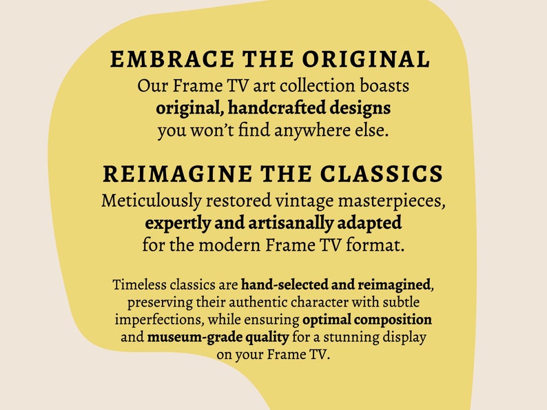 Original and Vintage Artwork for Samsung Frame TV. Hand-drawn one-of-a-kind artworks and hand-selected & reimagined masterpieces.