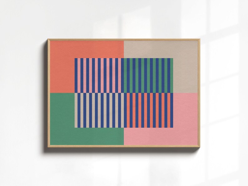 Colorful Horizontal Wall Art, Mid Century Wall Art, Abstract Mid Century Modern Wall Decor, Midcentury Above Couch Art, Extra Large Wall Art