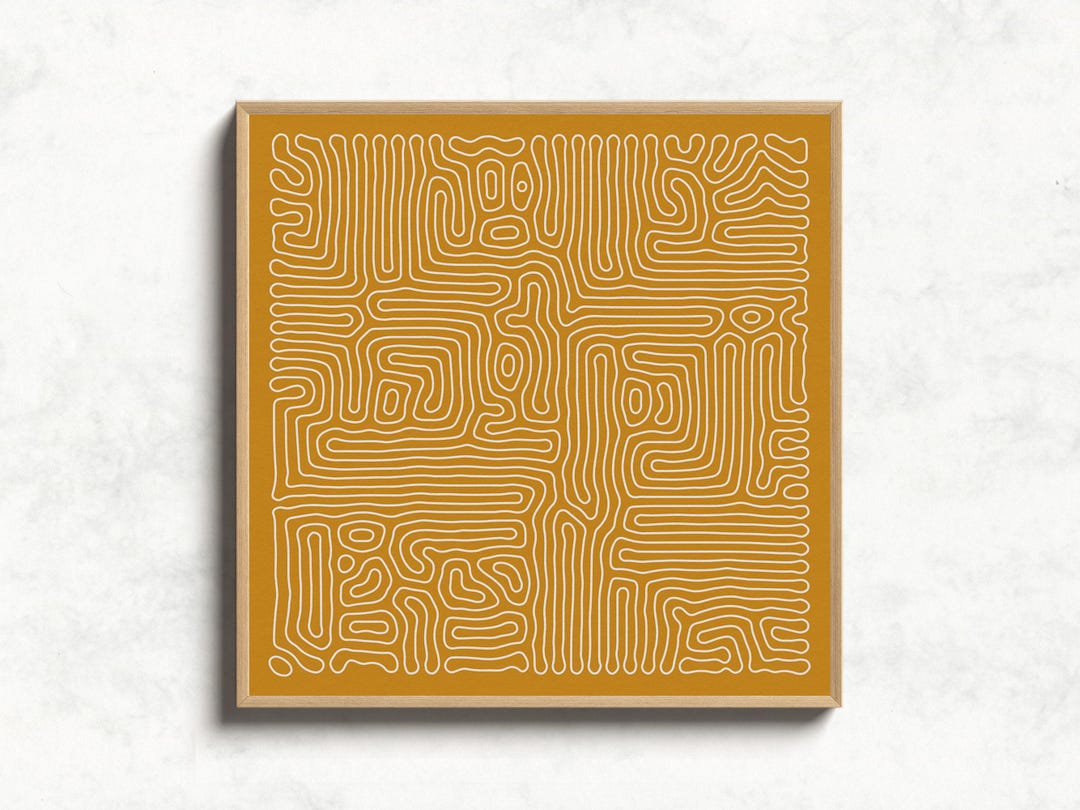 Mustard Yellow Abstract Square Wall Art Print, Mid Century Modern Home ...