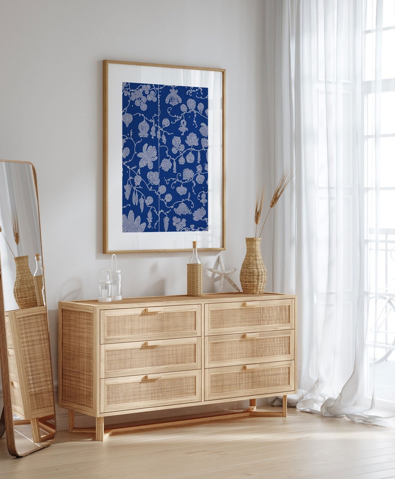 Navy Blue Botanical Wall Art, Navy Blue Botanical Prints, Navy Blue
