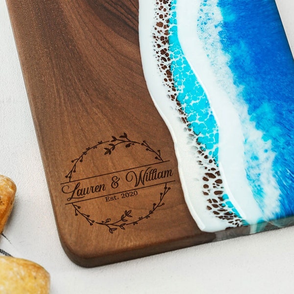 Personalized Couple Gift Resin Ocean Walnut Cutting Board, Wedding Gift, Christmas, Engagement Gift, Anniversary Gift, Charcuterie Board