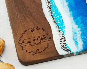 Personalized Couple Gift Resin Ocean Walnut Cutting Board, Wedding Gift, Christmas, Engagement Gift, Anniversary Gift, Charcuterie Board