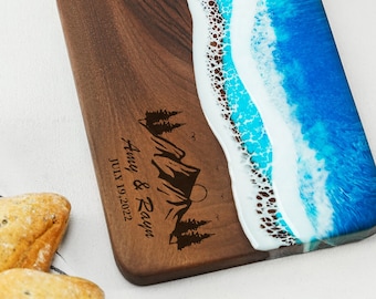 Resin Epoxy ZIP Code Live Edge Cutting Board, Personalized Housewarming Gift, New Home Owner Gift, Realtor Closing Gift, Moving Away Gift