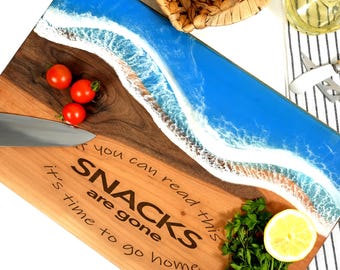 Personalized Resin BBQ Cutting Board, Custom Engraved Walnut Board