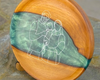 Custom Line Art Portrait Epoxy Resin Keepsake Plate: Decorative Anniversary Gift