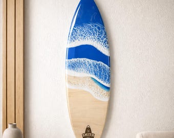 Coastal Custom Surfboard Wall Decor: Epoxy Resin Wood Art for Beach House Style