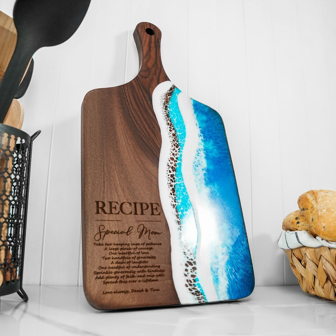Christmas Gift Recipe Resin Ocean Cutting Board, Handwritten Recipe ...