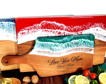 Personalized Epoxy Resin Cutting Board for Mom, Walnut Charcuterie Boards, Mom Birthday Gift Idea, Ocean Art Kitchen Decor, Gift for Grandma